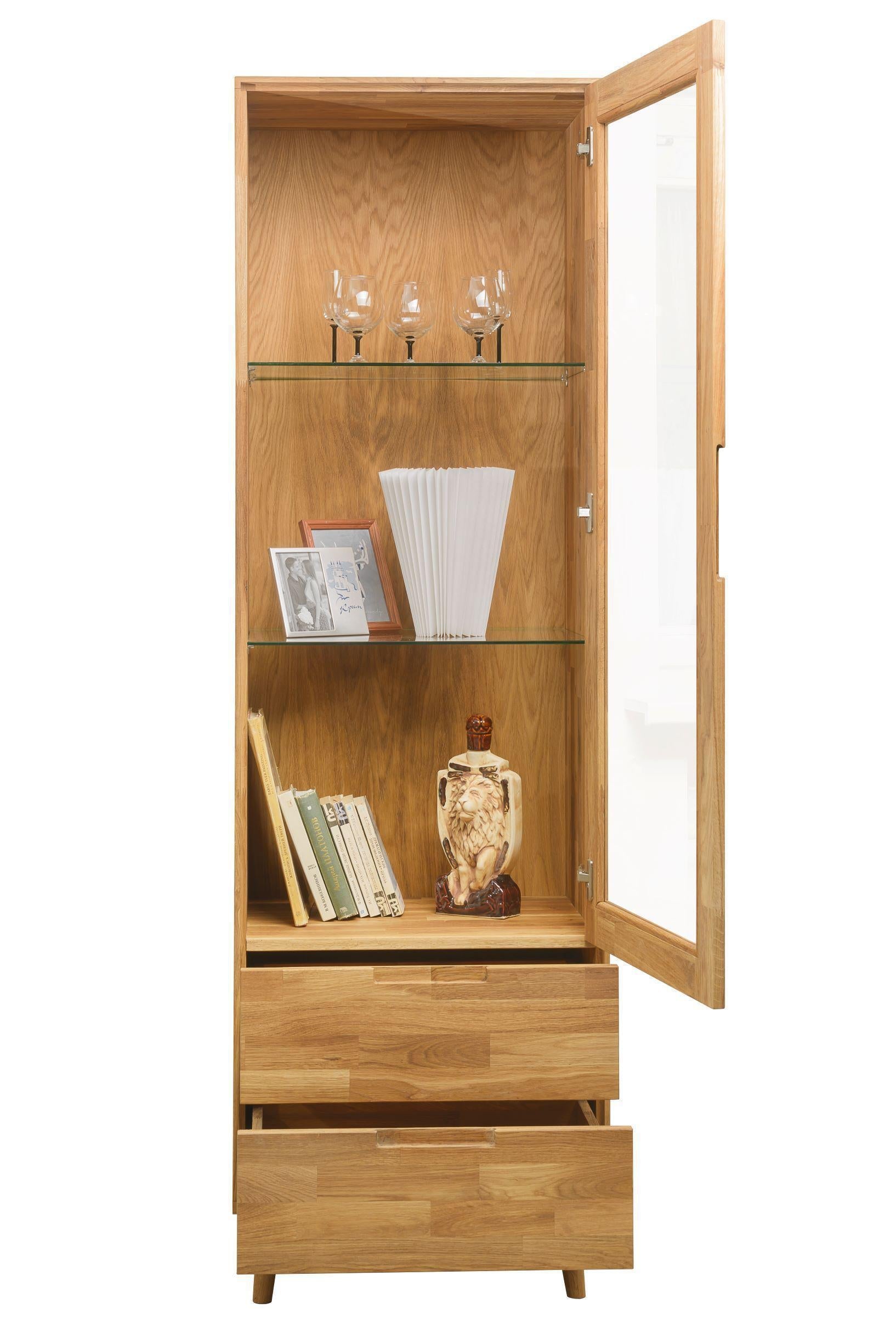 NordicStory Vitrina con Cristal de Madera Maciza Roble Nordico Retro
